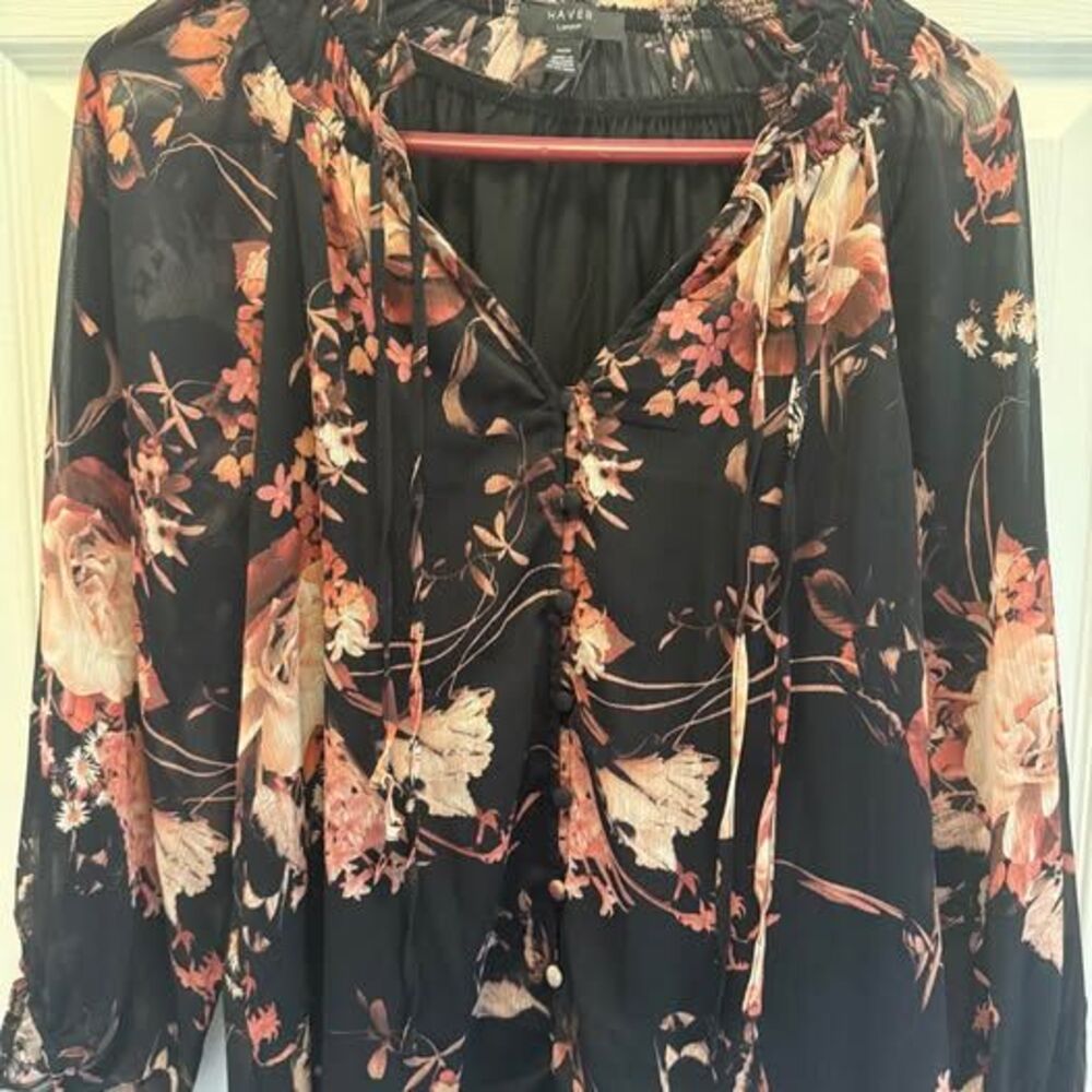 Haver London Black and Peach Floral Blouse
